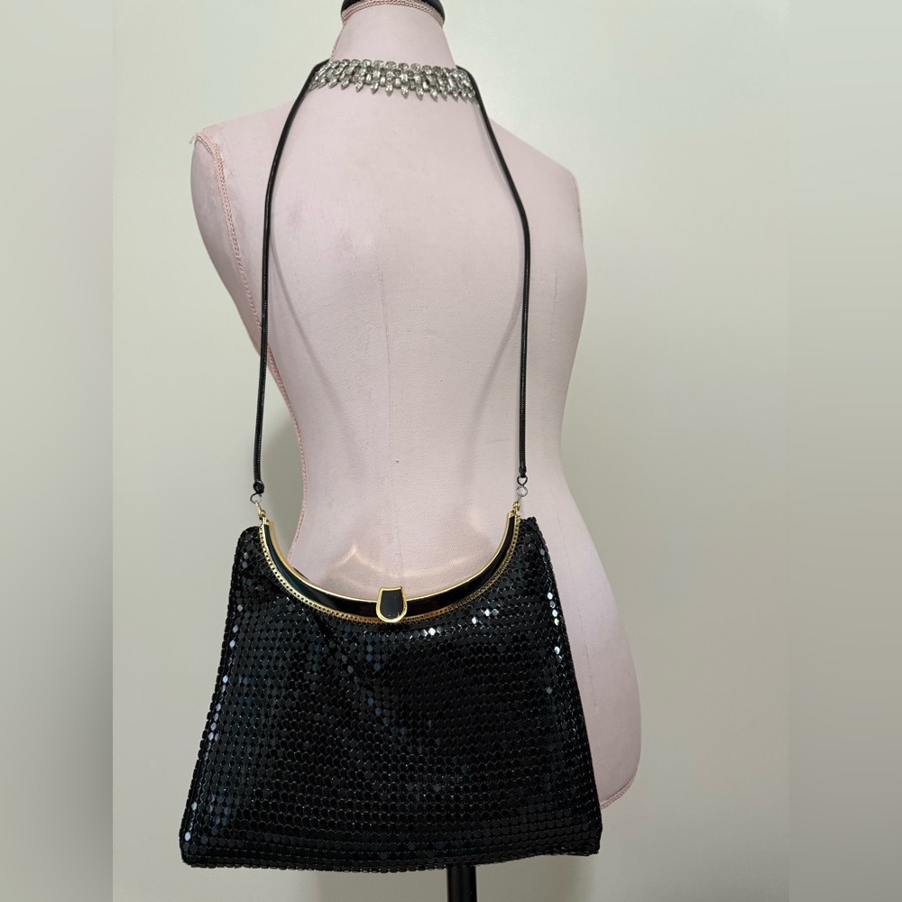 Vintage black mesh metal crossbody evening bag